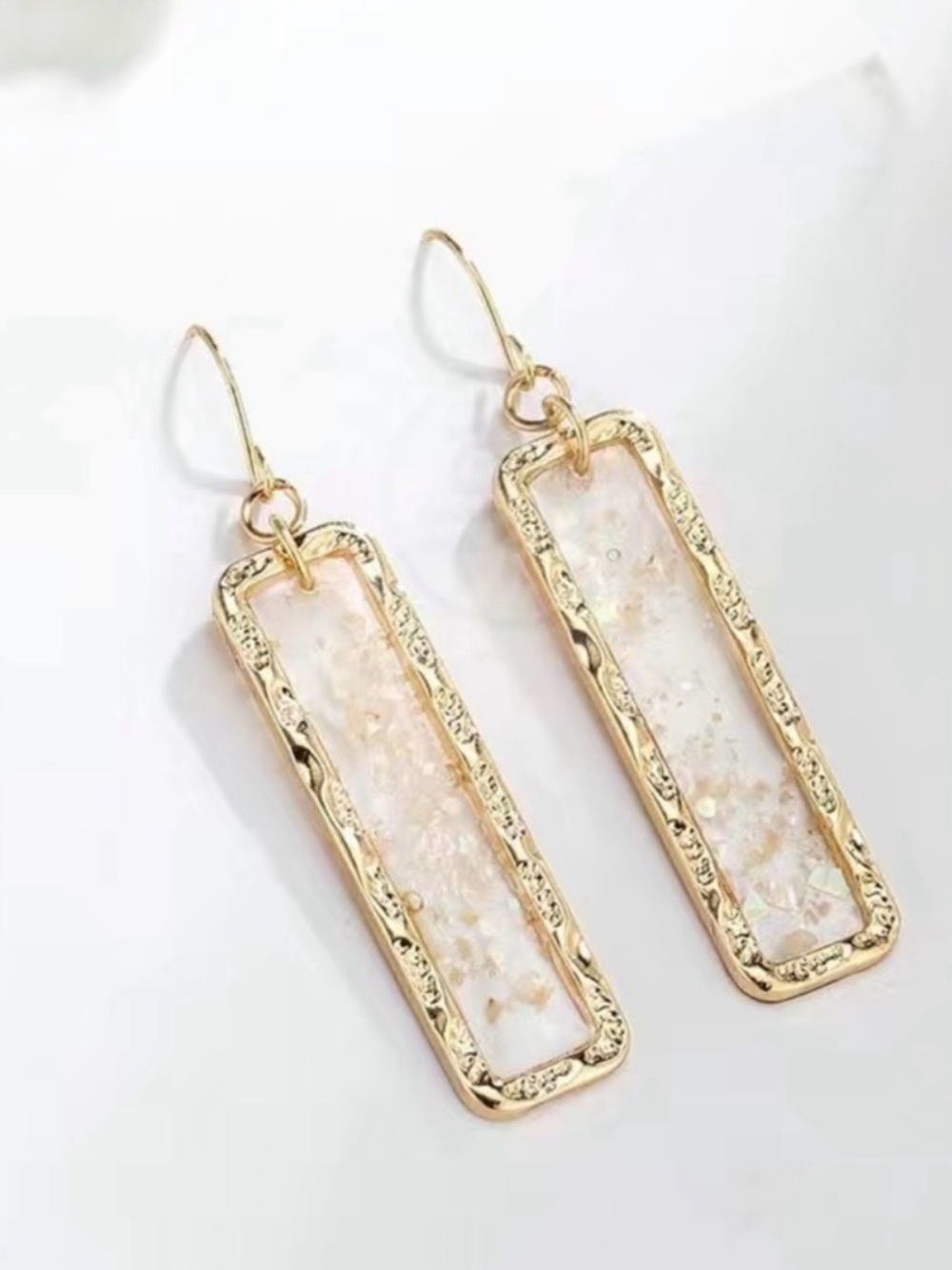 Anthropologie Thin Rectangle Geo Gold Glass Earrings
